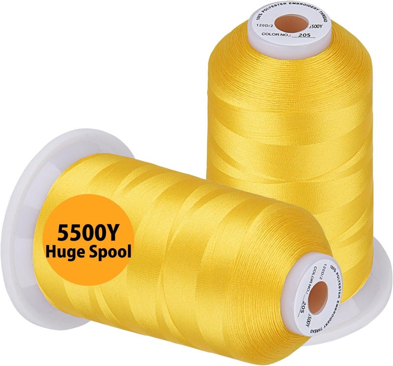 simthread Embroidery Thread 5500 Yards Yellow 205, 2 Huge Spools 40wt Polyester for Brother, Babylock, Janome, Singer, Pfaff, Husqvarna, Bernina Machine - Image 1
